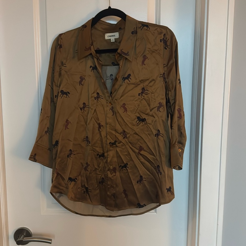NWOT L’Agence Dana silk blouse - horse print